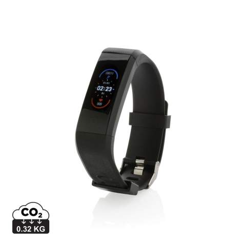 Tun Sie das Beste für Ihren Körper mit diesem wasserdichten (IPX5) Aktivity-Tracker mit bequemem Armband aus recyceltem TPU. Mit benutzerfreundlichem 0,96"-OLED-Touch-Screen. Hergestellt aus RCS (Recycled Claim Standard)-zertifiziert recyceltem TPU-Armband und ABS-Gehäuse. Gesamter Recyclinganteil: 35% basierend auf dem Gesamtgewicht des Artikels. Die RCS-Zertifizierung gewährleistet eine vollständig zertifizierte Lieferkette der recycelten Materialien. Inklusive kostenloser App in 6 Sprachen, um Einblick in Ihre Erfolge zu erhalten (für iOS 8.1 und Android 4.4 oder höher). Mit BT5.0. Enthaltene Funktionen: Schlaf-Tracking, Schrittzähler, Distanz, Kalorienzähler, Pulsmesser, Blutdruck, Blutsauerstoff, Multi-Sport-Modus (11) und Kamerasteuerung. Bis zu 15 Tage Stand-By und bis zu 7 Tage Working-Time. Verpackt in FSC®-Mix-Kraftverpackung. Artikel und Zubehör 100% PVC-frei.<br /><br />PVC free: true