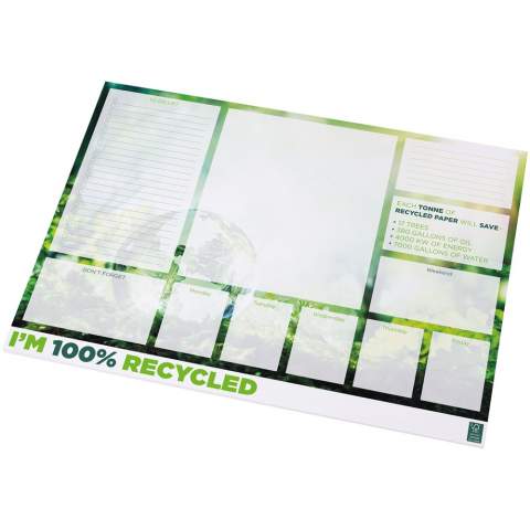 White A2 Desk-Mate® notepad with 80 g/m2 recycled paper. Full colour print available on each sheet. Available in 3 sizes (25/50/100 sheets).