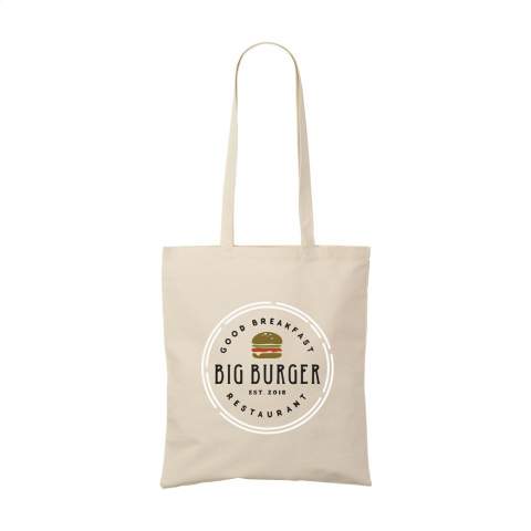 Shopping bag made of sturdy, 100% fastwoven cotton (180 g/m²). With long handles. A high quality, durable bag. Capacity approx. 7 liters.