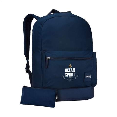 Beautifully designed backpack from the Case Logic brand. This backpack is made from recycled materials and keeps your laptop, tablet and all school supplies within reach. The flexible laptop compartment is suitable for laptops up to 15.6 inches.  The spacious main compartment offers space for books, documents and folders. The front pocket provides storage for small electronics and pens and space for small accessories. The large side pocket easily fits a water bottle. With adjustable shoulder straps that are shaped to the body.  This bag has sturdy zips and the fully padded back panel guarantees extra comfort. This backpack comes with a separate zip pouch, ideal for keeping stationery or cables together. This bag, made from recycled material, is made from 11 PET bottles. Capacity approx. 24 litres.
