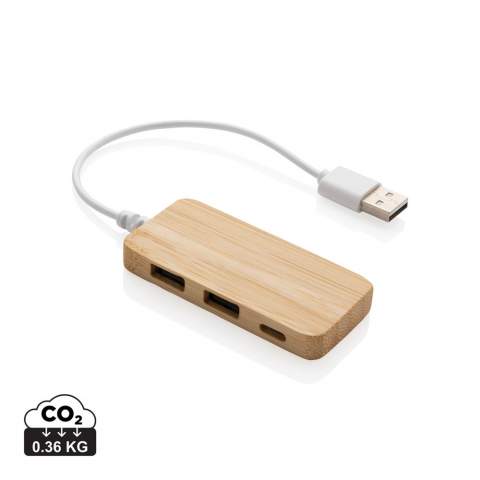Bamboo USB 2.0hub with 2 USB A ports and one type C port to extend the USB ports on your computer. With integrated PVC free TPE cable.