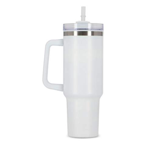 Ozzy is a 1.2L trendy insulated mug with a cool look. It's made from stainless steel with a recycled plastic interior. Ideal for consuming the recommended daily amount of water. Use Ozzy at work, while exercising at the gym or just at home. Ozzy comes with a cap and a straw and is packaged in a gift box. The GRS certification ensures a completely certified supply chain of the recycled material, and the total recycled content is 90% based on the item weight.
