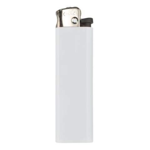 Disposable Cricket lighter with nickel cap. Child-resistant.
