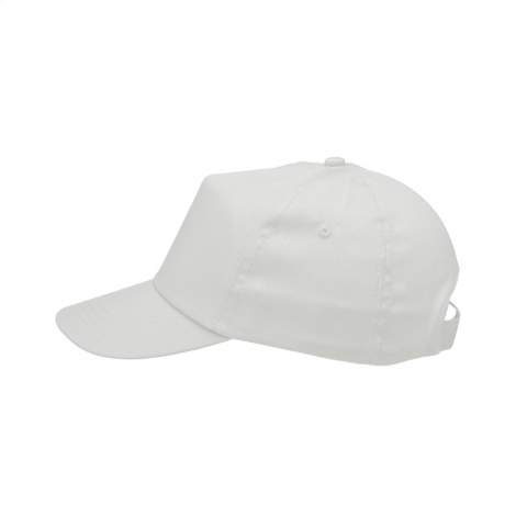 Baseball cap made of 100% cotton with pre-shaped peak and adjustable strap.