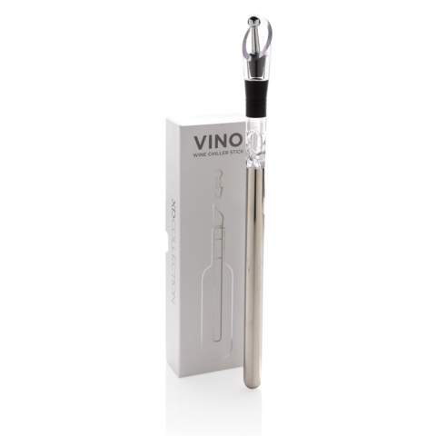 This wine chiller stick keeps your pre-cooled wine at optimum drinking temperature. You and your guests will enjoy wine at the ideal temperature, never drink warm wine again! Chill your wine from inside while the drip-free pourer with built-in aerator ensures a steady stream of wine without drips and let's your wine breathe to perfection. Broad functionality and sleek design make this wine accessory a must-have for any wine enthusiast. Packed in luxury gift box.
