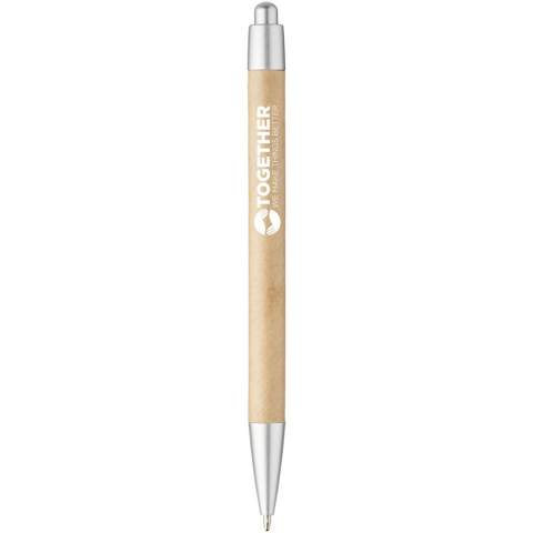 Stylo bille écologique rétractable avec corps en papier recyclé et finitions en ABS argenté vaporisé. La couleur du papier recyclé peut varier.