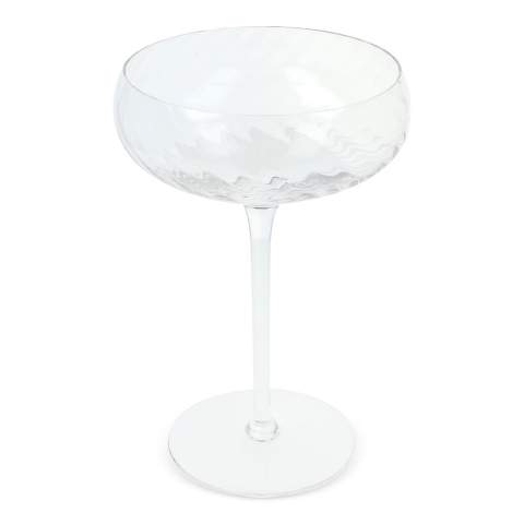 These luxurious Opacity Champagne coupes are made of clear glass with a beautiful spun glass pattern. The coupes are also perfect to use for desserts or liqueur. Using the coupes, guarantees a more festive feeling. A design reflects the contrast between luxury and quirkiness. Design by Studio Byon. Supplied as a set in Giftbox.
