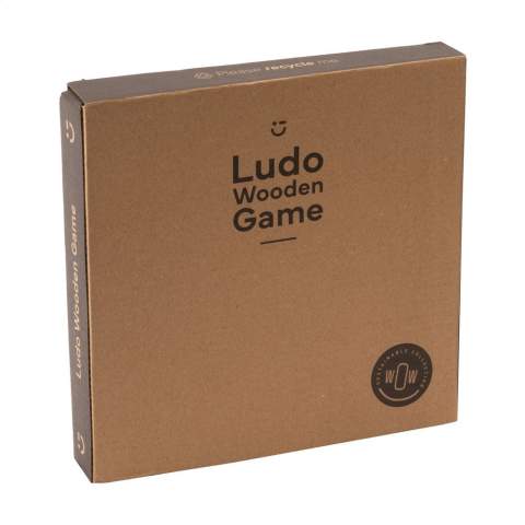 Wooden board game with 16 playing pieces and a dice, made from FSC 100% certified wood. In a compact size. A game for 2 to 4 people. Suitable for young and old. Each item is supplied in an individual brown cardboard box.