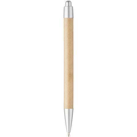 Stylo bille écologique rétractable avec corps en papier recyclé et finitions en ABS argenté vaporisé. La couleur du papier recyclé peut varier.
