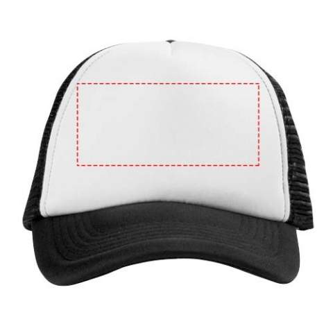The Trucker 5 panel cap is a classic trucker cap with 100 g/m² polyester jersey foam at the front, and breathable polyester mesh at the back. This cap features a convenient plastic closure for a secure fit for a head circumference of 58 cm, ensuring a comfortable and customised feel.
