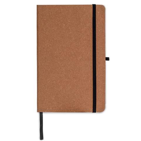 Stylish hardcover notebook with a natural look. The cover is made of recycled leather and is durable against wear and tear. The notebook contains 160 cream coloured pages and a ribbon. It can be closed by a elastic strap and has a loop for a pen.