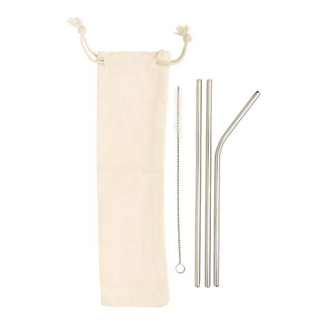 Set de 2 pailles droites et une paille courbée en acier inoxydable 304 durable. Emportez l'ensemble n'importe où dans la pochette pratique en coton. Une brosse est incluse pour faciliter le nettoyage. Supprimez progressivement l'utilisation des pailles en plastique et adoptez une paille métallique durable que vous pouvez emporter partout avec vous et réutiliser à chaque fois. Sans BPA. Passe au lave-vaisselle.