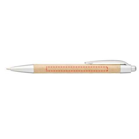 Stylo bille écologique rétractable avec corps en papier recyclé et finitions en ABS argenté vaporisé. La couleur du papier recyclé peut varier.
