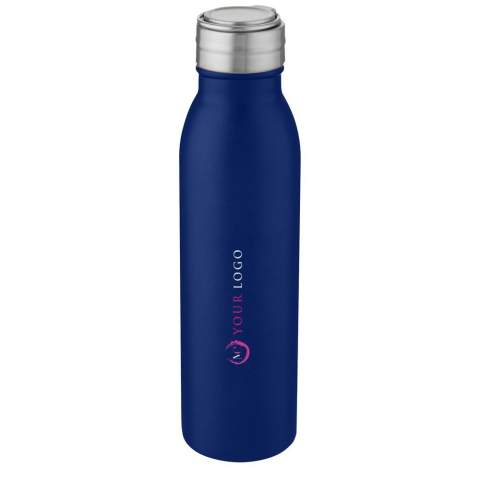 Enkelwandige 18/8 roestvrijstalen drinkfles met een morsbestendig schroefdeksel en een duurzame handlus van zinklegering. BPA-vrij, getest en goedgekeurd volgens de Duitse voedselveiligheidswetgeving (LFGB). Getest en goedgekeurd voor ftalaten volgens de REACH-regelgeving. Past in de meeste standaard autobekerhouders. Inhoud 700 ml Handwas aanbevolen. Geleverd in een gerecycled kartonnen geschenkverpakking. 