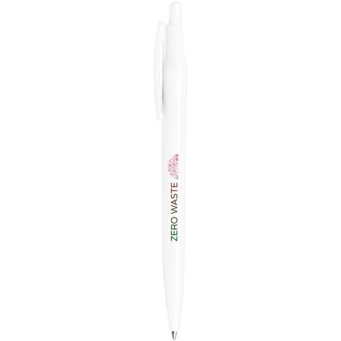 Click action ballpoint pen produced with recycled PET coming from post-consumer water and soda bottles (except for the refill and the spring). One bottle of 500 ml is used to produce one ballpoint pen. Includes a European X20 refill with documental ink and a writing length of approximately 2000 metres. Also available with a black ink refill (107722). Made in Italy.