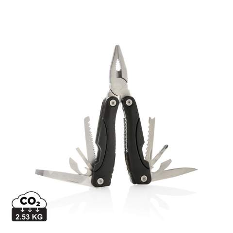 14 functies roestvrijstalen multitool met geanodiseerd aluminium handvat, verpakt in etui.