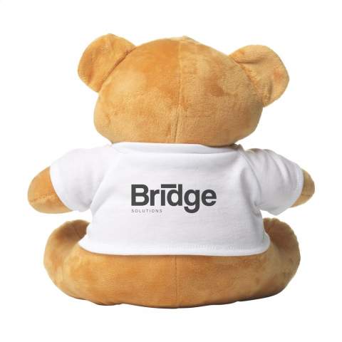 Brown, super soft cuddly bear in big size. With bead eyes, hard nose and white T-shirt. Without printing, bears and T-shirts are supplied loose.