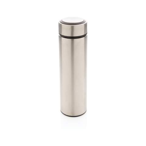Halten Sie Ihren Kaffee oder Tee mit dieser Vakuum-Edelstahlflasche mit gebürstetem Metalldeckel schön warm. Die Flasche verfügt über einen auslaufsicheren Schraubdeckel und ermöglicht das Trinken von jeder Seite. Mit breiter Öffnung für eine einfache Reinigung. Kapazität 450ml. BPA-frei. Nur Handwäsche.<br /><br />HoursHot: 5<br />HoursCold: 15