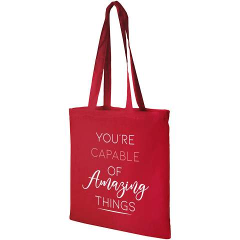 Le sac fourre-tout Madras est le sac idéal à offrir lors d'un événement, d'une conférence ou à utiliser comme sac à provisions pour les petites courses. La densité du coton de 140 g/m² rend le sac robuste, durable et adapté au transport d'articles lourds dans le compartiment principal. Avec ses poignées de 30 cm de long, ce sac fourre-tout est facile à transporter. Fabriqué en Inde et certifié OEKO-Tex. Résistance jusqu'à un poids de 5 kg.