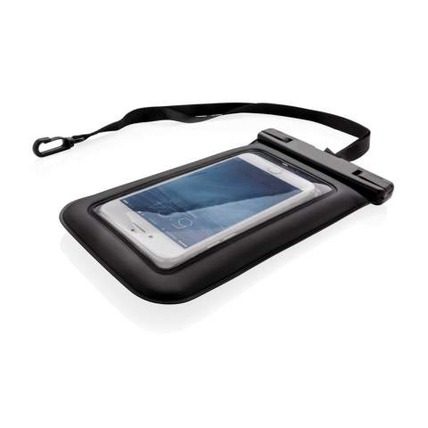 Diese IPX8 wasserdichte Tasche gibt Ihnen die Möglichkeit Ihr Telefon bei all Ihren Wasseraktivitäten am Pool oder Strand dabei zu haben. Selbst wenn die Tasche mal ins Wasser fällt schwimmt sie mit Ihrem Telefon wieder oben auf und geht somit nicht verloren. Auch ein Fenster zur Bedienung Ihres Smartphones sowie ein kleineres Fenster auf der Rückseite um Fotos zu machen ist vorhanden. Passend für Smartphones bis zu 6,5"