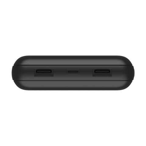 Powerbank 20.000mAh van het merk Belkin. Met een behuizing van gerecycled kunststof. Laad razendsnel een smartphone en andere apparaten op met een vermogen tot 15W via twee USB-A-poorten en één USB-C-poort. Deze powerbank biedt tot 78 uur extra batterijduur. Genoeg voor het kijken van films, het voeren van FaceTime-gesprekken en het gebruik van navigatie-apps. Met LED-indicatielampje. De powerbank voldoet aan de luchtvaartveiligheidsnormen, dus je mag hem in je handbagage meenemen. Inclusief USB-A/USB-C-kabel en gebruiksaanwijzing. 100% plasticvrije verpakking. Gemaakt van plastic dat na gebruik is gerecycled. Per stuk in doosje.