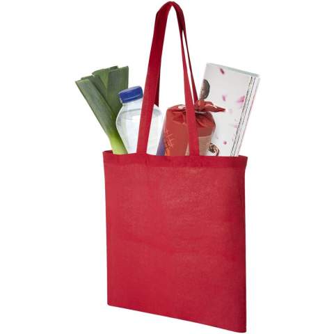 Le sac fourre-tout Madras est le sac idéal à offrir lors d'un événement, d'une conférence ou à utiliser comme sac à provisions pour les petites courses. La densité du coton de 140 g/m² rend le sac robuste, durable et adapté au transport d'articles lourds dans le compartiment principal. Avec ses poignées de 30 cm de long, ce sac fourre-tout est facile à transporter. Fabriqué en Inde et certifié OEKO-Tex. Résistance jusqu'à un poids de 5 kg.