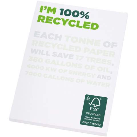 White A7 Desk-Mate® notepad with 80 g/m2 recycled paper. Full colour print available on each sheet. Available in 3 sizes (25/50/100 sheets).