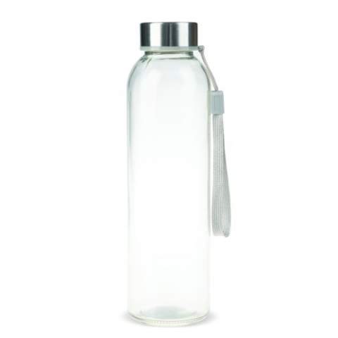 De glazen waterfles bevat een bandje aan de dop voor het eenvoudig vasthouden van de fles. Geschikt voor koude, koolzuurhoudende en niet-koolzuurhoudende dranken. Wordt geleverd in een geschenkverpakking.
