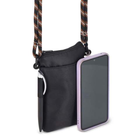 Diese kompakte Crossbody Tasche ist ideal fürs Telefon, Schlüssel und Brieftasche. Eine Schlaufe hält sicher einen Stift, während das Paracord-Band einen einzigartigen Touch verleiht. Das Design kann mit der mitgelieferten Lasche in ein Handykette umgewandelt werden, um die Hände frei zu haben.