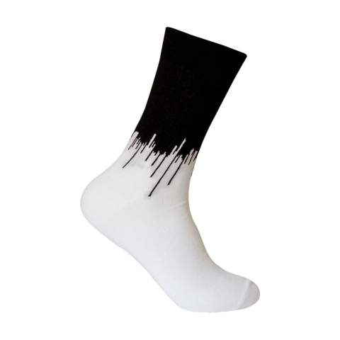 Comfortable socks from the Kingly brand. These durable, high-quality socks are made from premium upcycled yarn sourced from textile waste materials and consist of a blend of 85% upcycled cotton, 12% regenerated polyamide from post-consumer material and 3% elastane. They have a snug, comfortable fit and reinforced heel and toe areas for a longer life.    The socks can be personalised with a knitted, customised design in up to 6 colours. Choose from 6 yarn colours of upcycled cotton and 50 colours of regenerated polyamide. Each pair is packed with a recycled label that can be printed with your own full-colour design - creating socks that perfectly match your brand identity.    Available sizes: M (36-39) and L (40-46). Minimum order quantity: 50 pairs per size and per design.    OEKO-TEX and GRS-certified. Made in Europe.