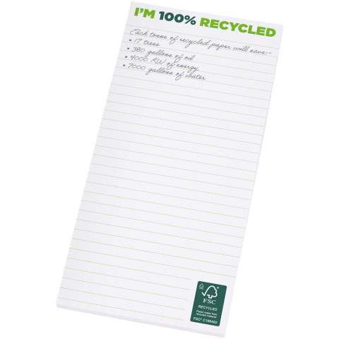 White 1/3 A4 Desk-Mate® notepad with 80 g/m2 recycled paper. Full colour print available on each sheet. Available in 3 sizes (25/50/100 sheets).