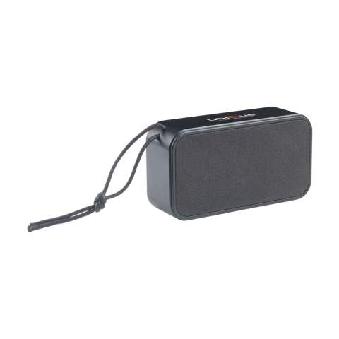Wireless Bluetooth speaker with a casing made from recycled aluminium and RPET plastic. A classic model with rounded corners. Bluetooth version 5.3. Once charged, the built-in 1200mAh lithium battery guarantees a playing time of up to 3.5 hours (at maximum volume). Wireless range up to 10 meters. Easy to operate and compatible with the most common smartphones and tablets. Output: 2.5W. This speaker produces optimal sound. Includes charging cable made from recycled TPE and user manual. RCS-certified. Total recycled material: 25%. Each item is individually boxed.