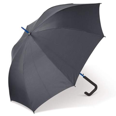 Parapluie droit avec une poignée au crochet. La monture colorée est en fibre de verre pour une résistance accrue.