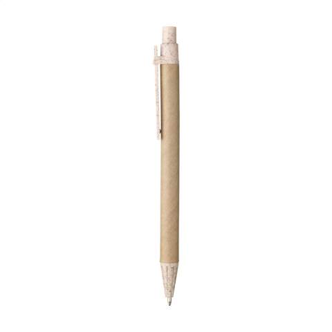 WoW! Ce stylo à bille à encre bleue est une alternative aux stylos ordinaires - il est fabriqué à partir de déchets de blé et de papier recyclé. Il y a beaucoup de blé dans le monde. Ce qui signifie qu'il y a aussi une énorme quantité de déchets liés au blé sous forme de feuilles, de paille et plus encore. Ces déchets ont une seconde vie avec ce stylo.