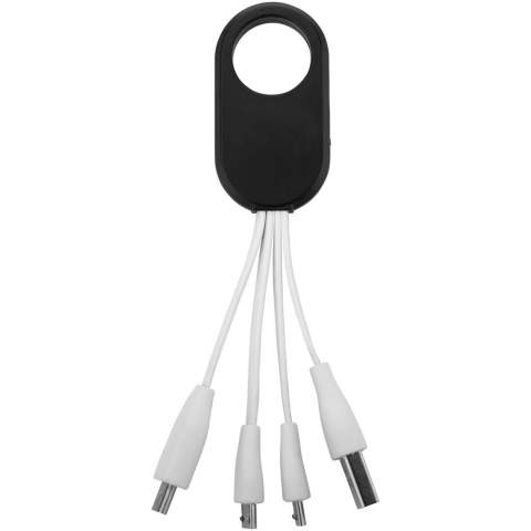 USB data- en oplaadkabel met 4 aansluitingen. 1 x USB, 2 x micro USB, 1 x Type-C.