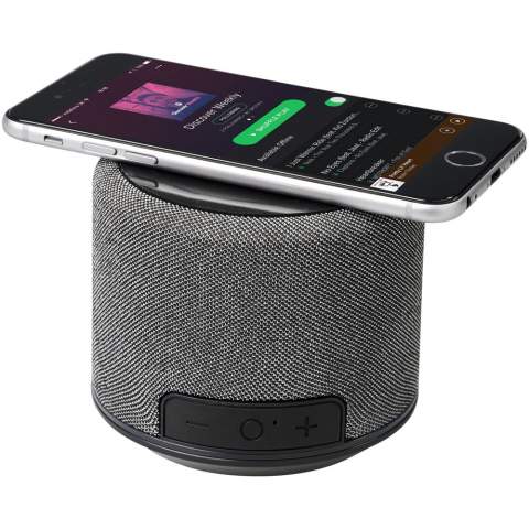 The ultimate tech item! The Fiber wireless charging Bluetooth® speaker is perfect for the office or home. The 3 Watt output of the speaker produces crystal clear sound. Plus the top part of the speaker is a wireless charging pad! Capable of charging any wireless charging compatible device. The built in 1200 mAh battery will keep the music playing for over 6 hours. Built-in music control and microphone for hands-free operation. Bluetooth working range is 10 meters (33ft). Bluetooth Version 5.0.