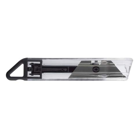 Transparant hobbymes. Inclusief oog voor bevestiging aan sleutelhanger. Schiet automatisch terug door de veer binnenin.