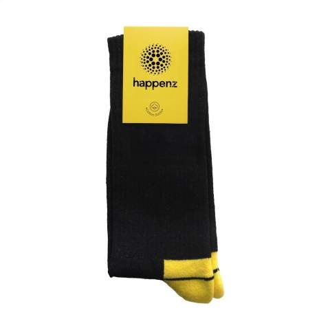 Comfortable sports socks from the Kingly brand. These high-quality socks are made from ethical materials and consist of a blend of 80% combed cotton, 17% recycled polyamide and 3% elastane. They have a snug, comfortable fit, a full terry lining for extra comfort throughout the day and reinforced heel and toe areas for extra durability.    The socks can be personalised with a knitted, customised design in up to 6 colours. Choose from 160 yarn colours. Each pair is packed with a recycled label that can be printed with your own full-colour design - creating socks that perfectly match your brand identity.    Available sizes: M (36-39) and L (40-46). Minimum order quantity: 50 pairs per size and per design.    OEKO-TEX-certified. Made in Europe.