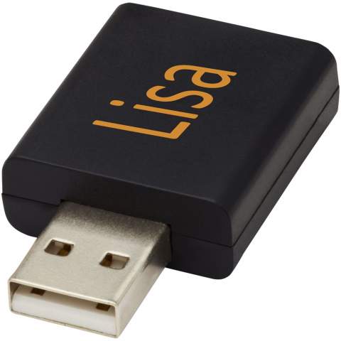 USB-Datenblocker, der einen versehentlichen Datenaustausch beim Anschluss eines Mobilgeräts an einen Computer oder eine öffentliche Ladestation verhindert. Der Artikel blockiert jede Datenübertragung, während das Gerät aufgeladen wird, und verhindert so, dass Daten gestohlen oder Malware installiert wird.