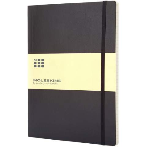 The Moleskine Classic XL (19x25cm) soft cover notebook is available in a wide range of stylish vibrant colours. The notebook features a cardboard soft cover with rounded corners, acid free paper, a bookmark and elastic closure. On the first page 'in case of loss notice' with space to jot down a reward for the finder. Attached to the back cover an expandable inner pocket that contains the Moleskine history. The pocket can be used for loose papers and notes. Contains 192 ivory-coloured ruled pages.