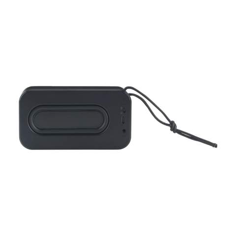 Wireless Bluetooth speaker with a casing made from recycled aluminium and RPET plastic. A classic model with rounded corners. Bluetooth version 5.3. Once charged, the built-in 1200mAh lithium battery guarantees a playing time of up to 3.5 hours (at maximum volume). Wireless range up to 10 meters. Easy to operate and compatible with the most common smartphones and tablets. Output: 2.5W. This speaker produces optimal sound. Includes charging cable made from recycled TPE and user manual. RCS-certified. Total recycled material: 25%. Each item is individually boxed.