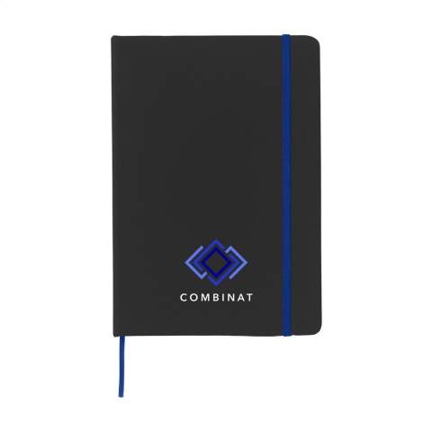 Practical and handy notebook in A5 format. With approx. 80 sheets/160 pages of cream coloured, lined paper (80 g/m²), sturdy PU cover, elastic closure and silk ribbon.
