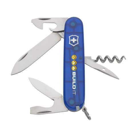Original Swiss pocket knife from the Victorinox Officer's line: with ABS handle, connecting plates made of hard-anodised aluminium and tools made from 100% recycled steel. 9-pieces with 12 functions: large knife, small knife, corkscrew, can opener with small screwdrive, bottle opener with large screwdriver, wire stripper, reamer with punch and sewing awl, keyring, tweezers and toothpick. Includes instruction manual and lifetime warranty on material and manufacturing defects. Victorinox knives are a worldwide symbol for reliability, functionality and perfection. Please note local rules may apply regarding the possession and/or carrying of knives or multitools in public. Each item is individually boxed.