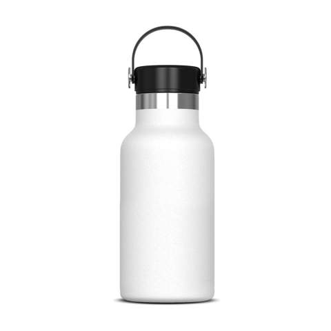 Double walled vacuum insulated drinking bottle. This 100% leak-proof bottle keeps drinks at the same tempreture for longer thanks to the vacuum in between the walls. Drinks will stay warm for up to 12 hours and/or cold up to 24 hours. Powder coating for a premium look. Comes packaged in a gift box.