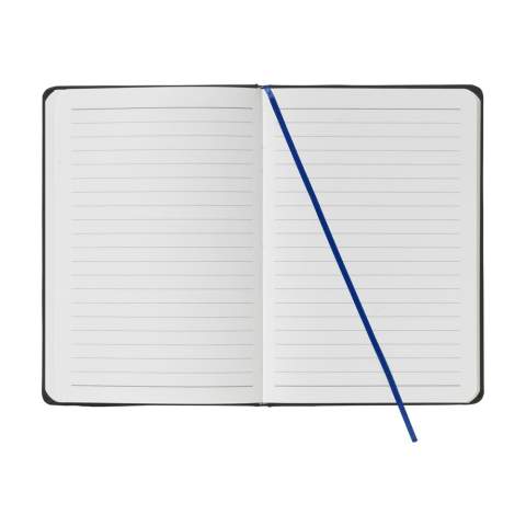 Practical and handy notebook in A5 format. With approx. 80 sheets/160 pages of cream coloured, lined paper (80 g/m²), sturdy PU cover, elastic closure and silk ribbon.
