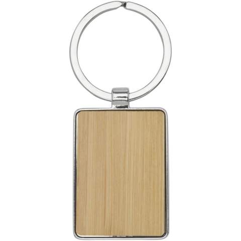 Premium quality rectangular keychain made of bamboo with zinc alloy metal casing, supplied into a brown recycled Kraft paper envelope. The size of the keychain is 5 x 3 cm. Made for laser engraving. 