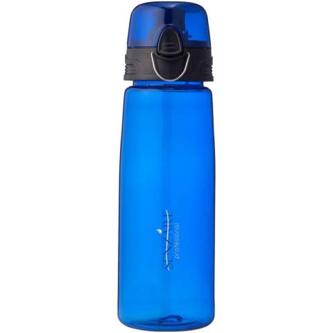At thirsty times, the lightweight Capri 700 ml sports bottle is a lifesaver. The bottle has a flip-open drinking lid with a spout, keeping it protected and clean. The press button makes it easy to open. The transparent bottle is made of solid stain- and odour-free Eastman Tritan™, making it durable and BPA-free.