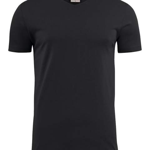 Moderne, aansluitende V-hals T-shirt met versterkte schoudernaden en dubbelgestikte halsopening. Elastaan in boord. Geribde nek in vier lagen. Oeko-Tex 100 gecertificeerd.