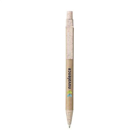 WoW! Ce stylo à bille à encre bleue est une alternative aux stylos ordinaires - il est fabriqué à partir de déchets de blé et de papier recyclé. Il y a beaucoup de blé dans le monde. Ce qui signifie qu'il y a aussi une énorme quantité de déchets liés au blé sous forme de feuilles, de paille et plus encore. Ces déchets ont une seconde vie avec ce stylo.