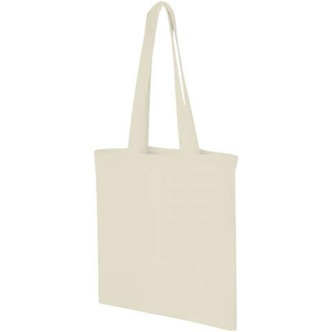 The Carolina tote bag is a practical and budget friendly bag for events, conferences, or exhibitions. This lightweight tote bag is perfect for carrying around lightweight items as brochures, flyers, or giveaways. The 30 cm long shoulder straps makes it easy to carry this bag around. Made in India with 100 g/m² OEKO-Tex certified cotton. Resistance up to 5 kg weight.